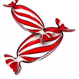 Godinger Red Peppermint Wrapper Trays, Set of 2 Non Lead Crystal (Glass) NWT Box